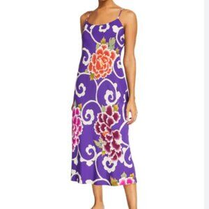 Natori Samarkand Nightgown Purple Satin Floral Adjustable Straps Midi Small